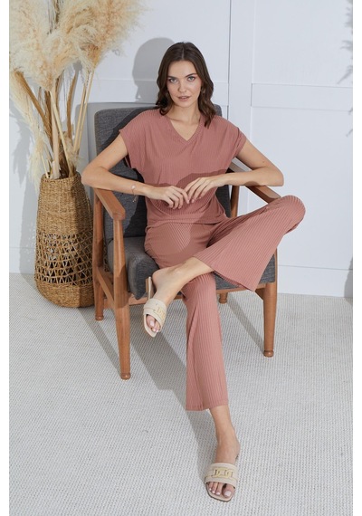 Sevim Kadın Kısa Kol Tarçın Pijama Takım C1t5n851 001