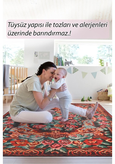 Foldy Etnik Karabağ Çiçek Desenli Dokuma Taban Dekoratif Renkli Halı Fl 52 Renkli 8