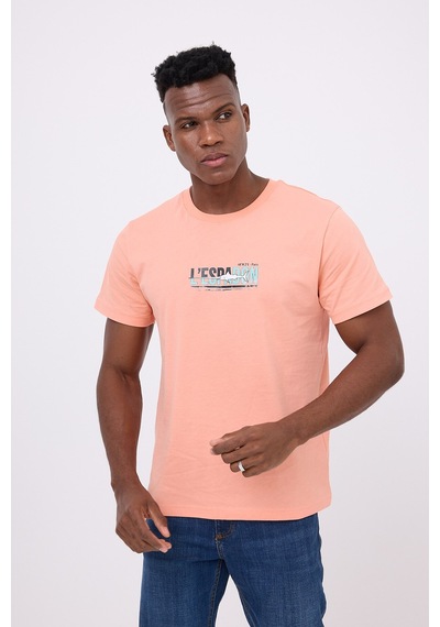 Marıne Tee Deniz Temalı Ribana Bisiklet Yaka Pamuk T-shirt-3117 Mercan