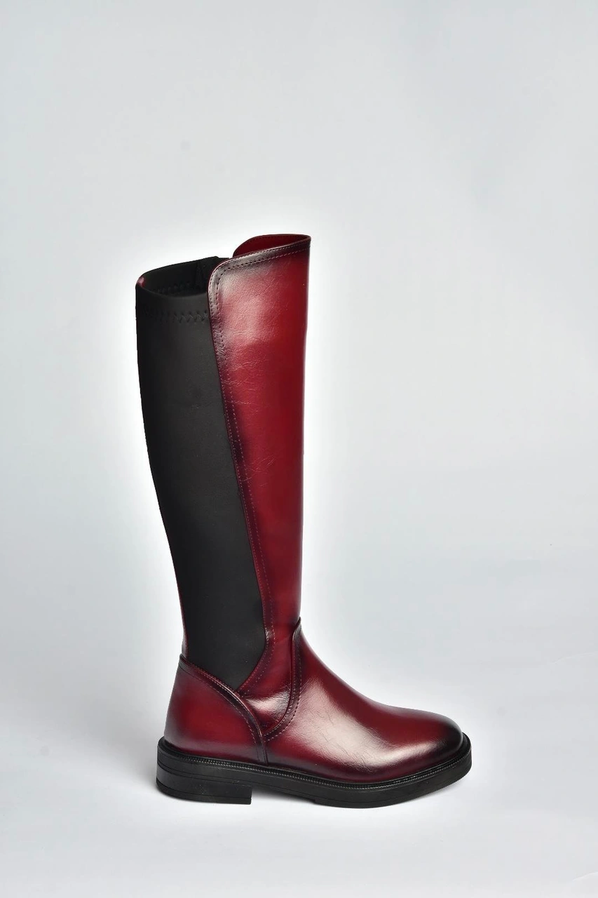 Fox Shoes V312212360 Bordo Rustik Arkası Lastik Detaylı Kadın Çizme Bordo-rustik