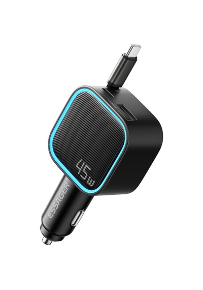 Essager 45w Araç Şarj Cihazı Geri Çekilebilir Type-c Kablolu Pd Hızlı Şarj Çakmaklık Adaptörü 75cm Kablo
