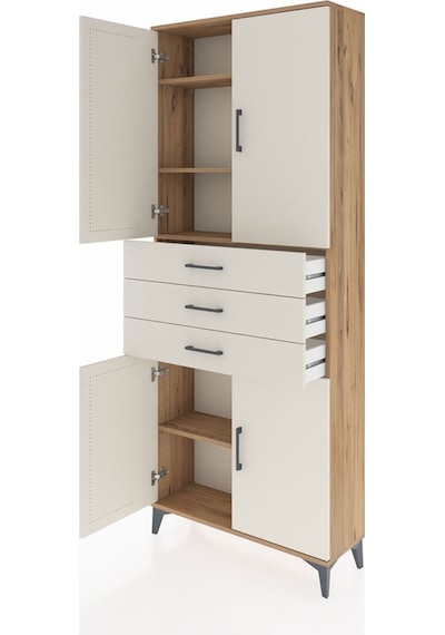 Arges Dolap 4 Raflı 3 Çekmeceli 4 Kapaklı 88x30x221 Çam-aytaşı Çam