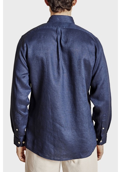 Brooks Brothers % 100 Keten Düğmeli Yaka Regular Fit Uzun Kollu Gömlek Erkek Gömlek Bbss26msh022137 Lacivert
