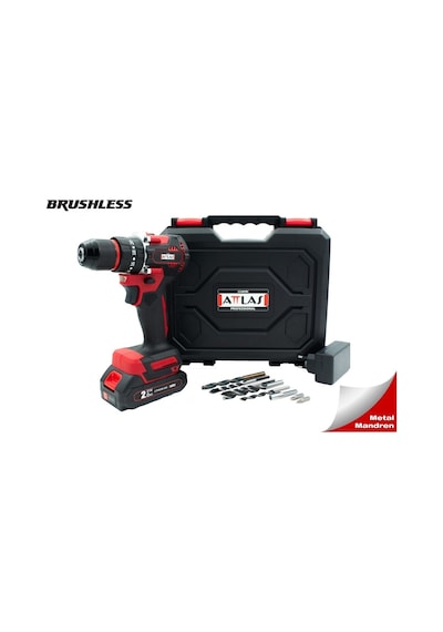 Attlas ATB 21 BLPD-201C 21V 2.0AH Tek Akülü Kömürsüz Darbeli Matkap L-boxx Çantalı + 8 Parça Uç Seti