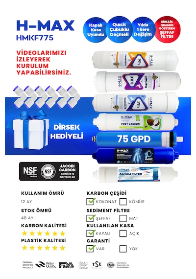 Mineral- Alkali Kapalı Kasa Su Arıtma Cihazı 7 Li Filtre Seti