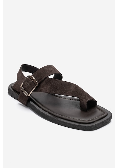 Luvishoes Curry Kahverengi Süet Hakiki Deri Parmak Arası Kadın Sandalet