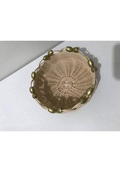 Boncuklu Rattan Küçük Sepet Çok Renkli