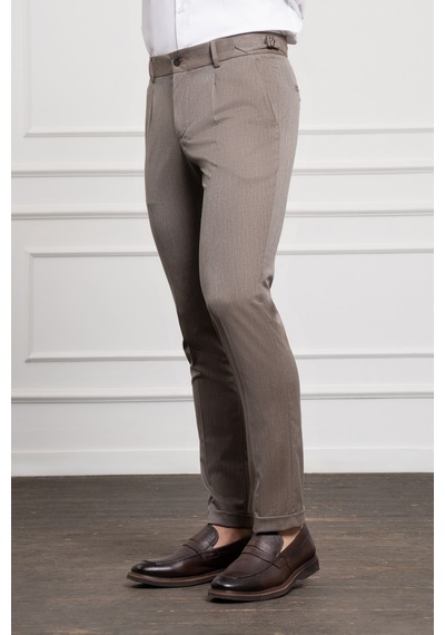 Morven Erkek Kahve Trend Slim Fit Dar Kesim Pileli Pantolon 25ms003015400 Kahve