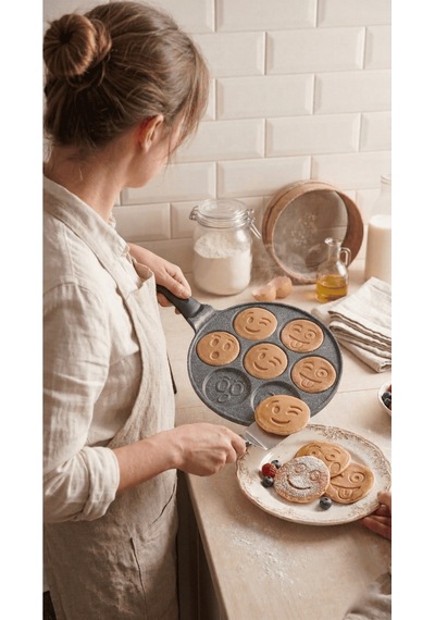 Panface Emoji Pancake Tavası 27 Cm 7 Bölmeli Döküm Alüminyu... Antrasit