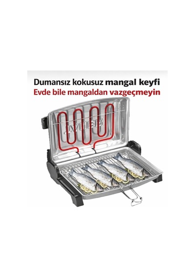 Taner Kebapçı XXL Battal Boy Çift Telli Elektrikli Et Ve Balık Izgarası 44 x 27 CM 1450 W
