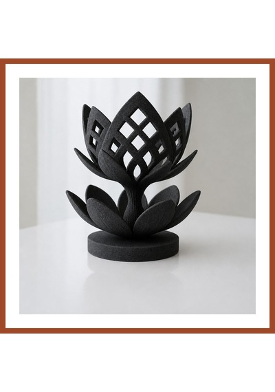 Bezos 3d Baskı Lotus Çiçeği Mumluk - Dekoratif Tealight Mumluk-siyah Pro