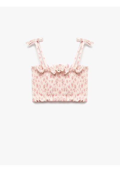 Koton Gipeli Fiypnk Detaylı Çiçekli Askılı Crop Bluz Pembe Desenli 5skg60139ak Pembe