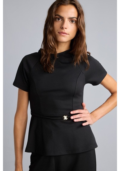 Defacto İnce Kemer Detaylı Slim Fit Bisiklet Yaka Kısa Kollu Tişört G9811ax26aubk81 Siyah-bk81