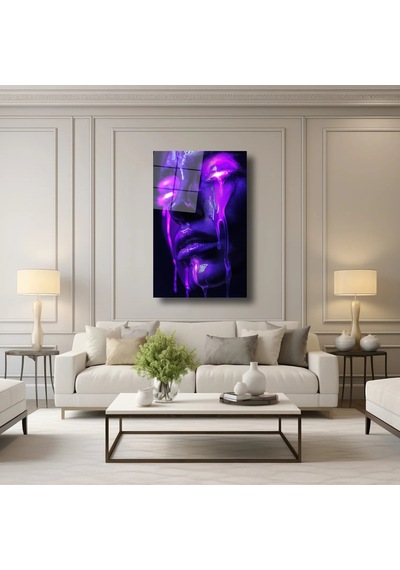Neon Gözyaşları Cam Tablo Soyut Neon Işıklı Modern Duvar Dekoru