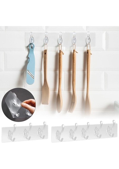 3 Adet 5'li Şeffaf Askılık Duvar Askısı Iz Bırakmayan Güçlü Yapışkanlı Banyo Mutfak Havlu Kancası Diğer