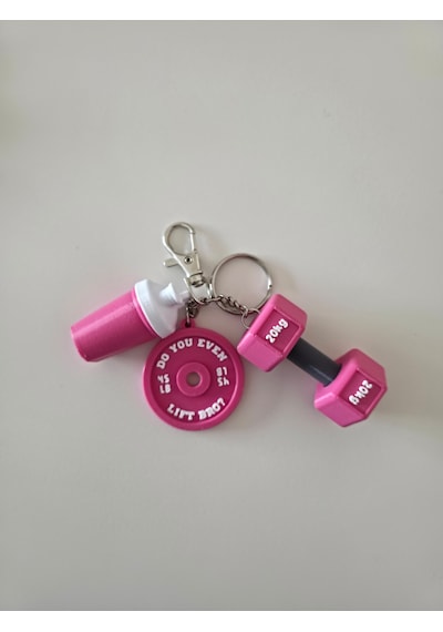 Spor Gym Gümüş Zincir Anahtarlık, Çanta Charmı Süsü Pembe