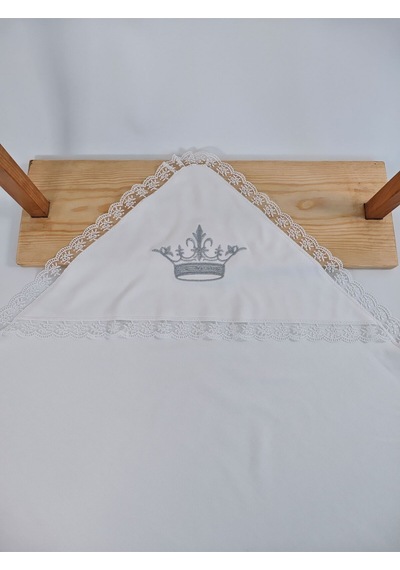 Ekru %100 Pamuklu Erkek Bebek Battaniyesi Nakışlı Dantelli Puset Örtüsü Hediyelik Yenidoğan 85x85cm Ekru