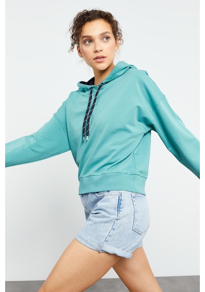 Tommy Life Mint Yeşili Uzun Kol Rahat Form Kapüşonlu Kadın Sweatshirt - 97115 Mint Yeşili