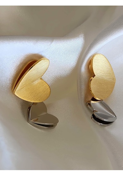 Kalp Model Salllantılı 925 Ayar Gümüş Klipsli Çelik Küpe Gold