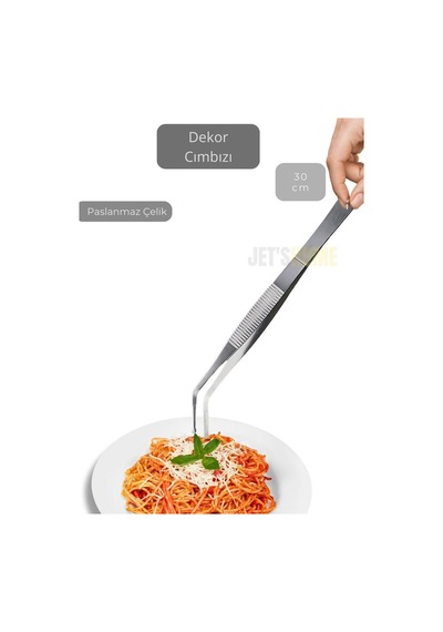 Eğik Uçlu Şef Cımbızı Paslanmaz Dekor Cımbızı Çelik Sunum Cımbızı Maşa 30 Cm