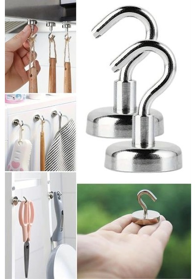 Etinka Magnet Askı 2 'li Güçlü Çok Amaçlı Manyetik Mutfak Banyo Askısı Metal