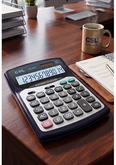 Hesap Makinesi Siyah 13.5x18.5 Cm 1 Adet Csl Cs-505 12 Haneli Orta Boy Hafızalı Ofis Büro Masaüstü Hesap Makinası