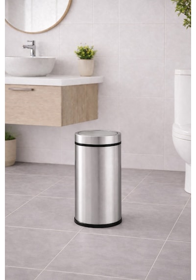 Sas 11 Litre Döner Kapaklı Paslanmaz Çelik Banyo & Wc Çöp Kovası Titan 7511 Gri