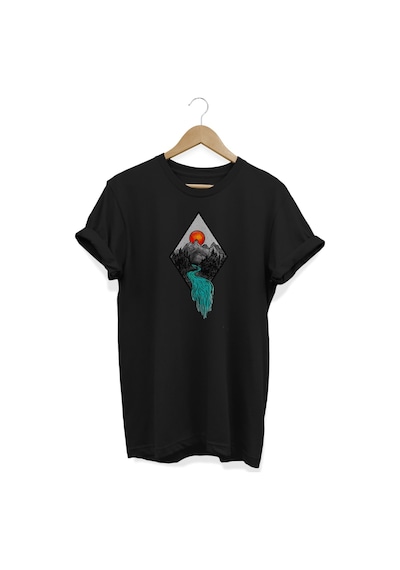 Dere Baskılı Siyah T-shirt Siyah