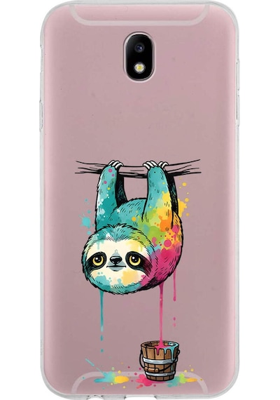 Samsung Galaxy J7 Pro İle Uyumlu Splash Tembel Hayvan Tasarımlı Şeffaf Silikon Kılıf Şeffaf