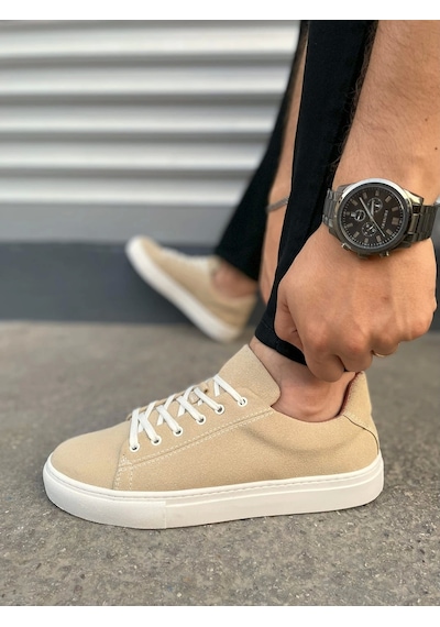 Jy122 Mode Bağcıklı Süet Erkek Günlük Sneaker Ayakkabı Sbt - Bej Bej