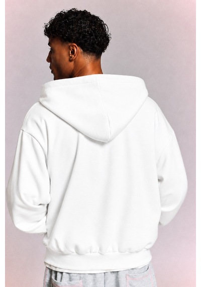 Tarz Cool Erkek 3 İplik Şardonlu Regular Fermuarlı Kapüşonlu Sweatshirt Kalın Kışlık Hoodie Beyaz