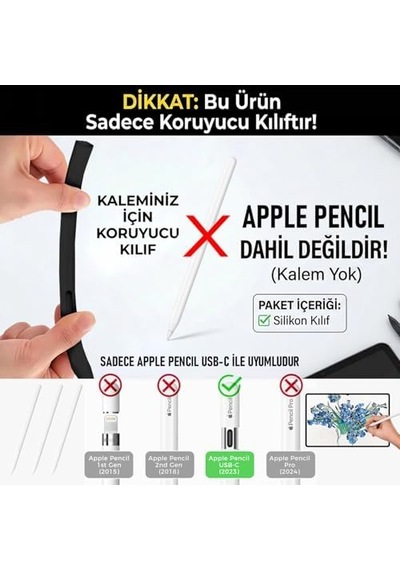 Apple Pencil Usb-c Kılıf Klasik Retro Tasarım Mat Silikon Siyah