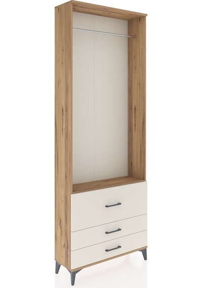 Arges Dolap Tek Raflı 3 Çekmeceli Tek Askılı 88x30x243 Çam-ay... Çam