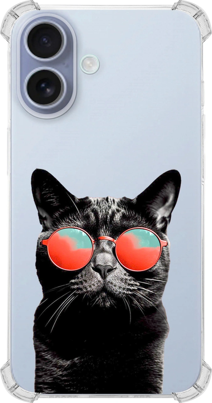 Apple Uyumlu iPhone 16 İle Kedi 3 Baskılı Köşe Korumalı Antişok Şeffaf Kılıf