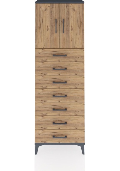 Arges Dolap 2 Raflı 7 Çekmeceli 2 Kapaklı 60x30x182 Antrasit-çam Antrasit