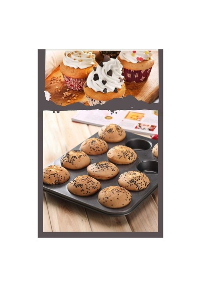 12 Bölmeli Muffin Kek Bakeware Metal Fırın Kek Kalıbı Profesyonel Güzel Tatlı Kalıbı Cupcake Tart Siyah
