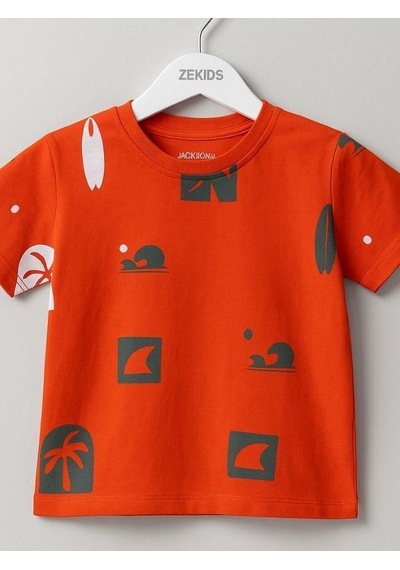 Jack Lions Erkek Bebek Pamuklu Desenli T-shirt-15626 Turuncu