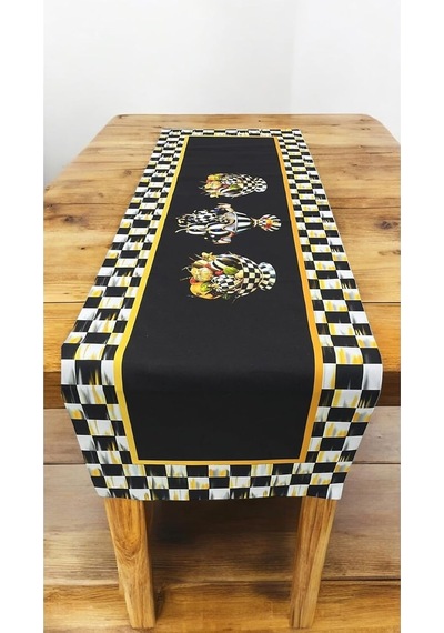 Siyah Beyaz Kareli Runner Örtüsü Mutfak Sofra Yemek 40x140 Cm Çok Renkli