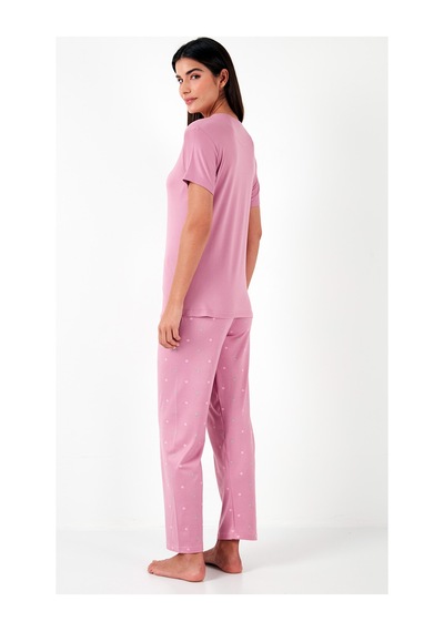Lela Regular Fit Bisiklet Yaka Kısa Kollu Bayan Pijama Takımı 65750107 Pudra