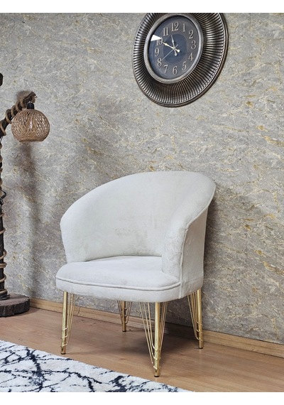 Zafir Tekli Teddy Gold Kaplama Telli Ayak Çay Seti Koltuk Tekli Berjer , Balkon, Salon, Ofis Krem