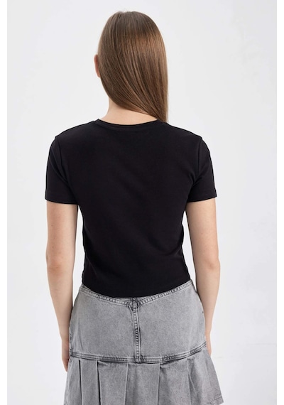 Defacto Coool Dua Lipa Fitted Ribana Kısa Kollu Tişört B2971AX23HSBK81 Siyah