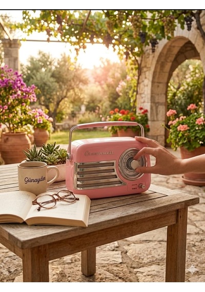 Retro Tasarımlı Bluetooth Fm Radyo - Havana Pembe