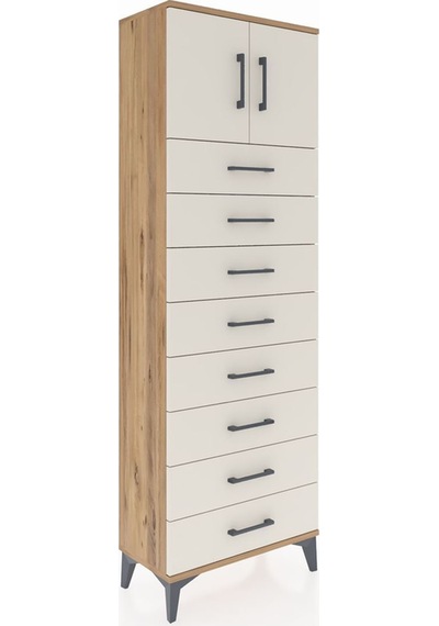 Arges Dolap 2 Raflı 8 Çekmeceli 2 Kapaklı 60x30x182 Çam-aytaşı Atlas Çam