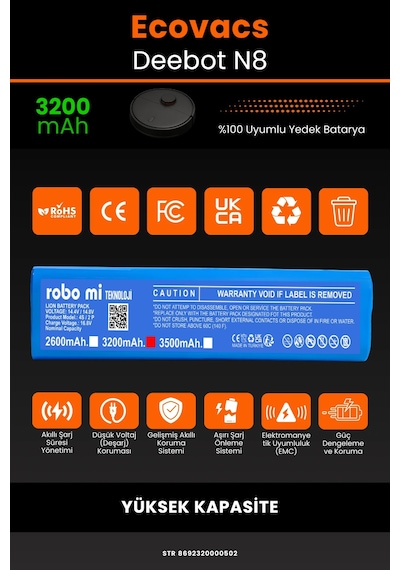 Ecovacs Deebot N8 Uyumlu 3200mah Robot Süpürge Bataryası - Yüksek Kapasite