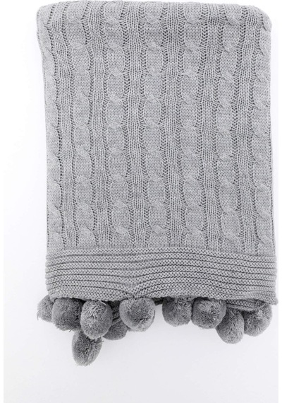 Biocotton Triko Ponponlu Örgü Tv Battaniyesi - Gri