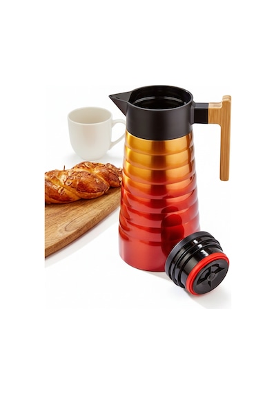 Cooker 2 Litre Çelik Termos Bambu Saplı Kırmızı Sarı