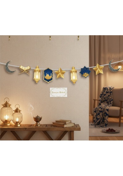 Dodomar 140 Cm Ramazan Dekoratif Süs Mavi Gold - Ramazan Asma Ve Duvar Dekoru Diğer