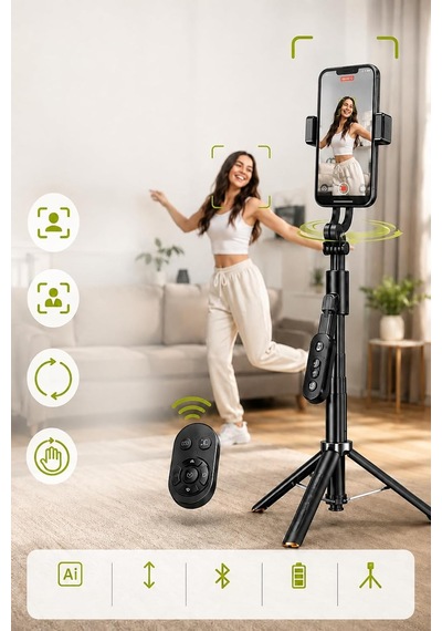 Tr Selfie Çubuğu Ve Tripod Aı Akıllı Takip Özellikli, 183 Cm Uzayabilir, 360 Yüz Ve Vücut Takibi, Bluetooth 5.2 Genel