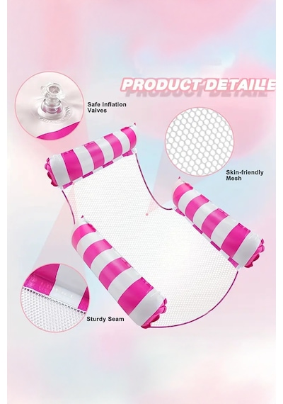 Fileli 3 Yastıklı Premium Deniz Havuz Hamağı 4 Fonksiyonlu Havuz Deniz Yatağı 120x122 Cm Pembe
