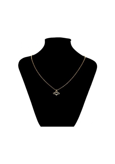 Zirkon Taşlı Kanatlı Kalp Figürlü 14 Ayar Altın Kaplama Kadın Kolye Gold